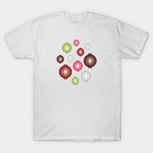 Lanterns | Mid Autumn Festival | Maroon Pink Green | White T-Shirt